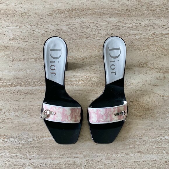 Dior Shoes - Vintage Dior Trotter Canvas Heart Lock Key Mule Sandals